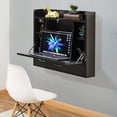 thumbnail image 3 of Basicwise Wall Mounted Folding Desk - Space Saving Fold Down Desk with Storage Shelves and Drawer, Convertible Floating Laptop Table for Small Spaces, Home Office, 23.75 x 6.75 x 23 in, Black, 3 of 7