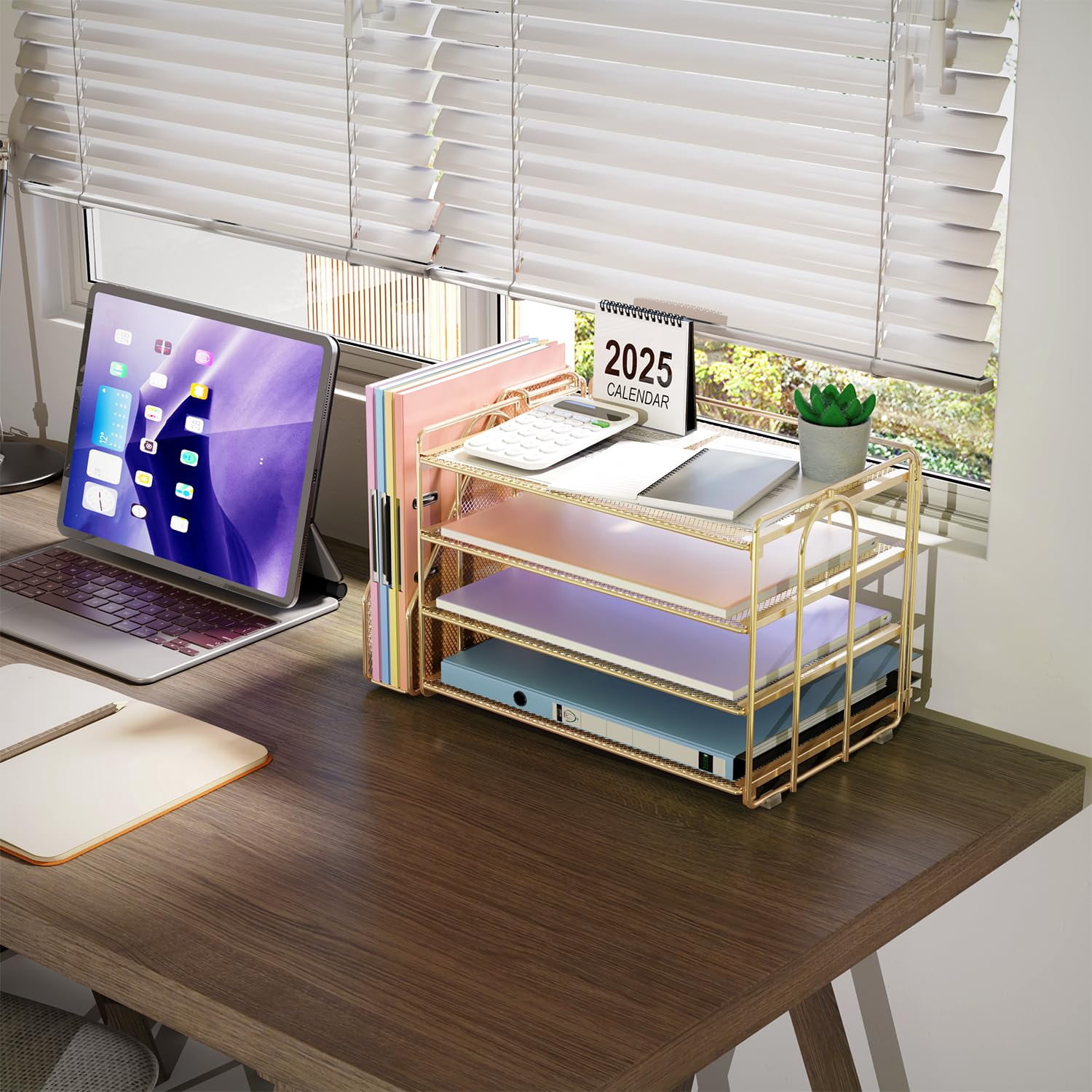 4-tier Paper Organizer With Magazine Holder  Desk Organizers And Accessories & Workspace File For Office Supplies Storag (gold 4-tier)