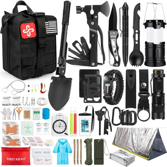 Survival Kit, 250Pcs Survival Gear First Aid Kit with Molle System Compatible Bag and Emergency Tent, Emergency Kit for Earthquake, Outdoor Adventure, Hiking, Hunting, Gifts for Men Women