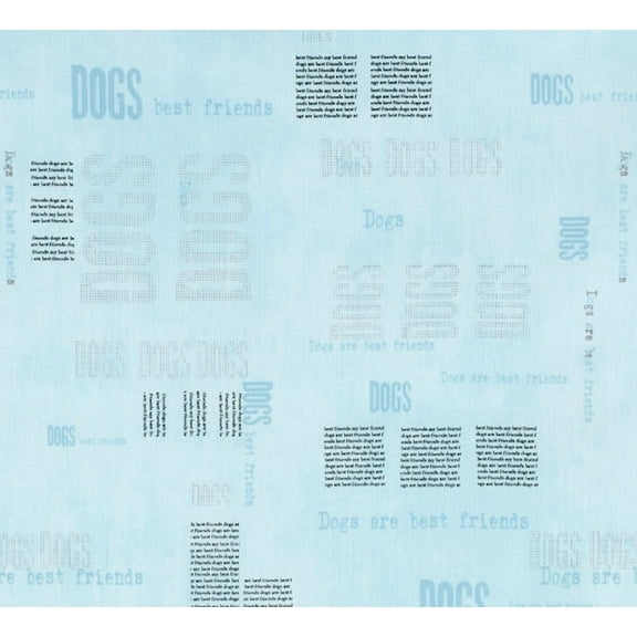 Stof Fabrics 4500-149 My Best Friend Dog Words Blue Cotton Fabric By The Yard