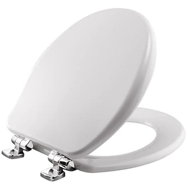 Asiento de inodoro Bemis Alesio con bisagras cromadas de cierre lento, color blanco