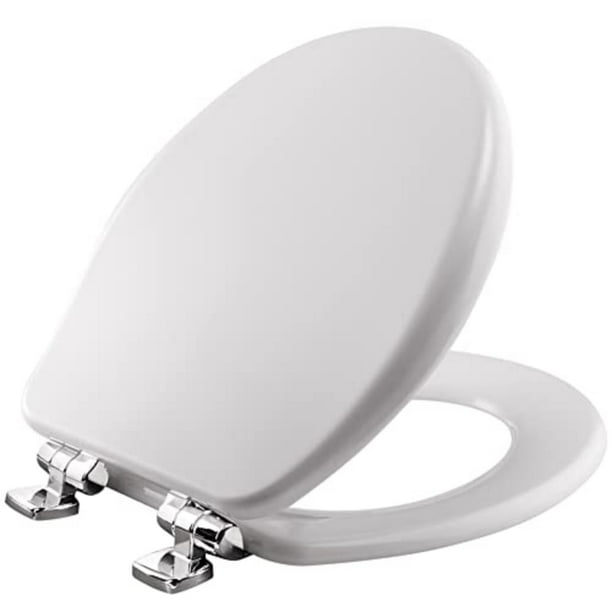 Asiento de inodoro Bemis Alesio con bisagras cromadas de cierre lento, color blanco
