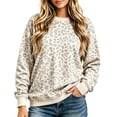 thumbnail image 2 of Womens Oversized Sweatshirts Animal Print Crewneck Sweatshirt with Long Sleeves Casual Trendy Loose Fit Pullover Tops Beige S, 2 of 5
