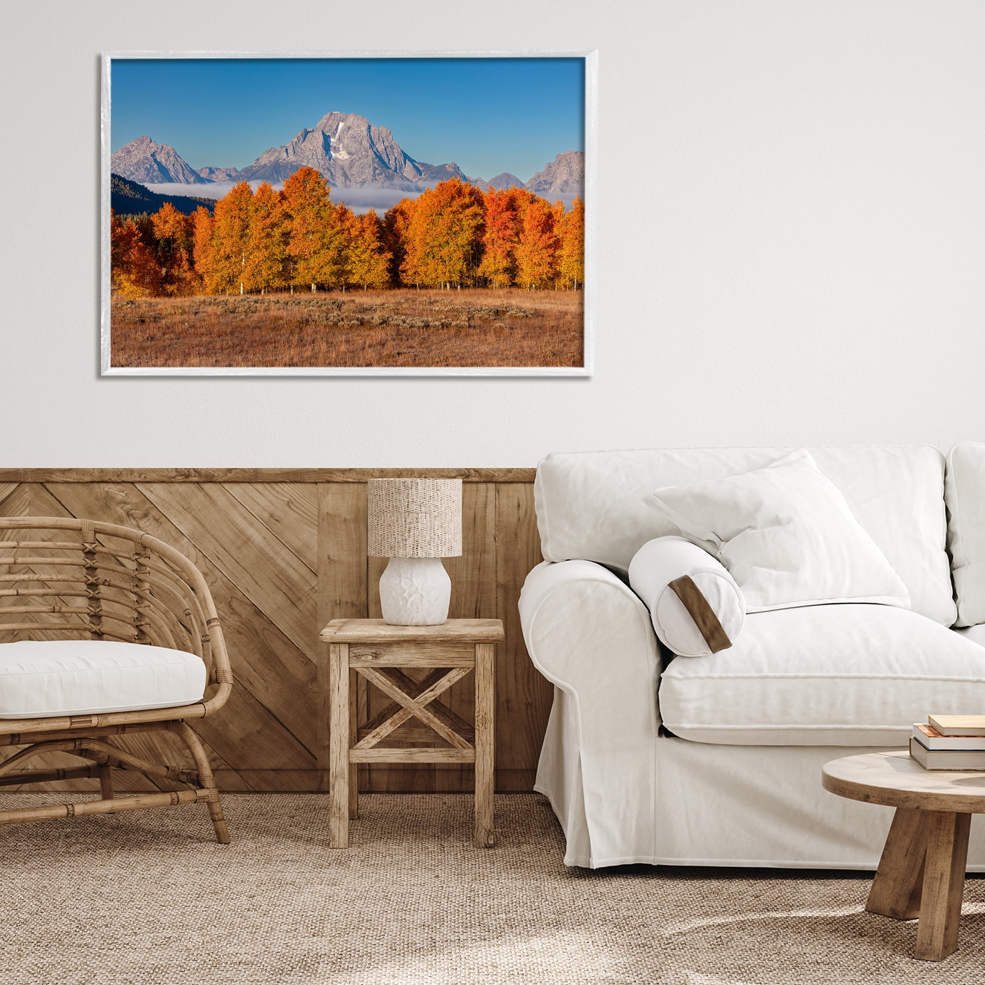 Autumn Tree Line With Mountain White Framed Giclee Art, design by Shelley Carlisle