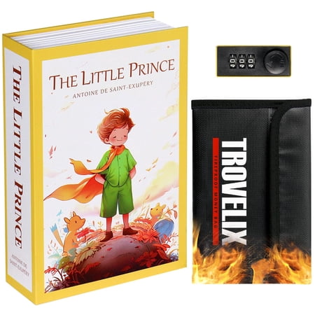 Book Safe with Combination Lock and Fireproof Money Bag Decorative Diversion Safe Box for Cash Jewelry Passport Cards Keys and Small Valuables Yellow