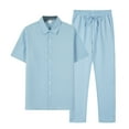 thumbnail image 2 of Styesk Tenues pour Hommes Ensemble 2 Pcs Été Mode Décontractée Couleur Unie Manches Courtes Col à Revers Cordon Élastique Taille, 2 of 8