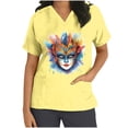 thumbnail image 3 of BiZtdJrK Mardi Gras Scrubs for Women 2025 Spring Summer Short Sleeve T Shirts Nurse Medical Uniforms Casual V Neck Scrub Tops Shirts Yellow XXL Lightning Prime Today, 3 of 6