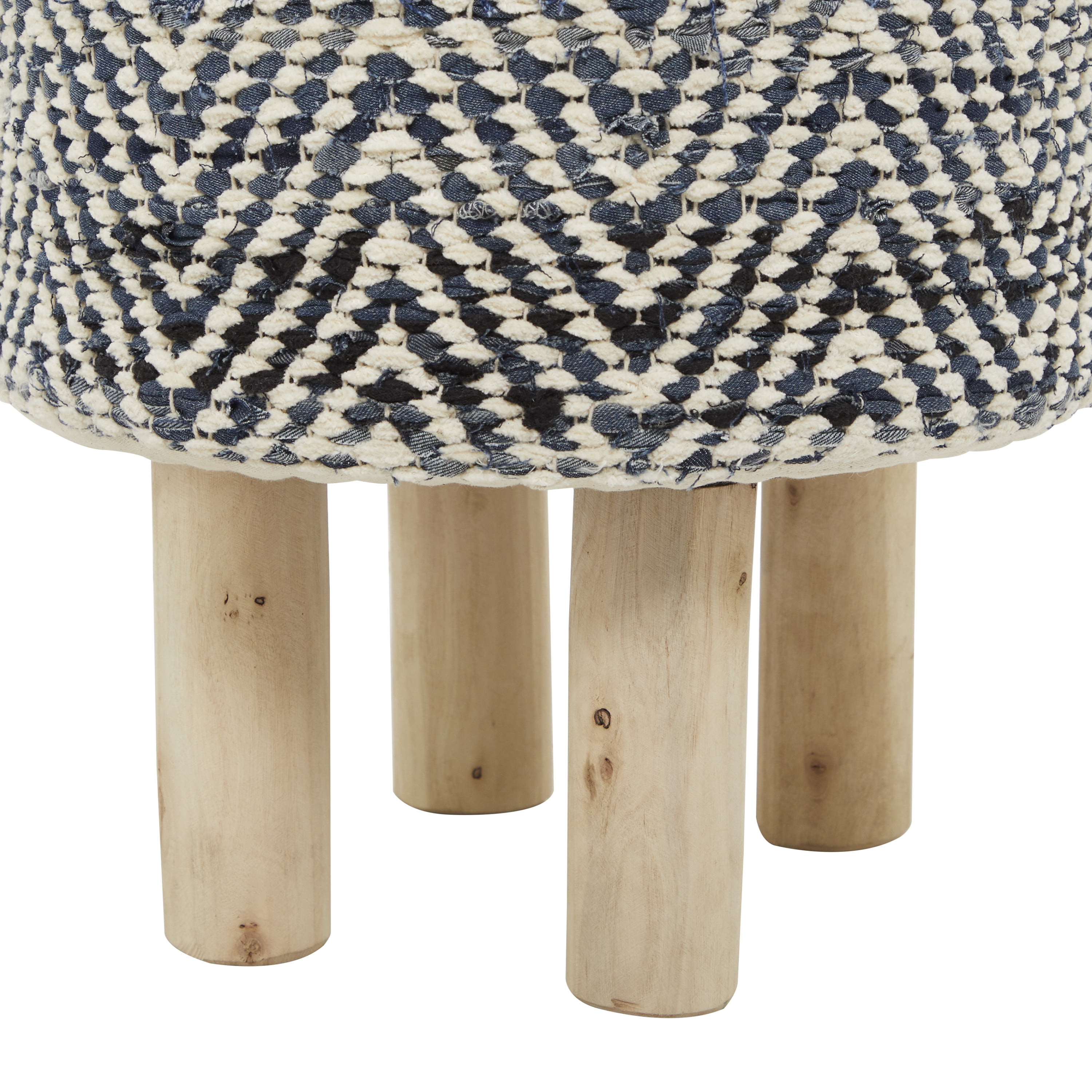 DecMode Cotton Chevron Stool with Wood Legs, Blue