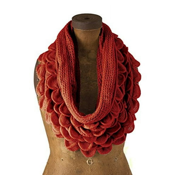 Chic Oversized Ruffle Knitted Infinity Scarf - Brick Red