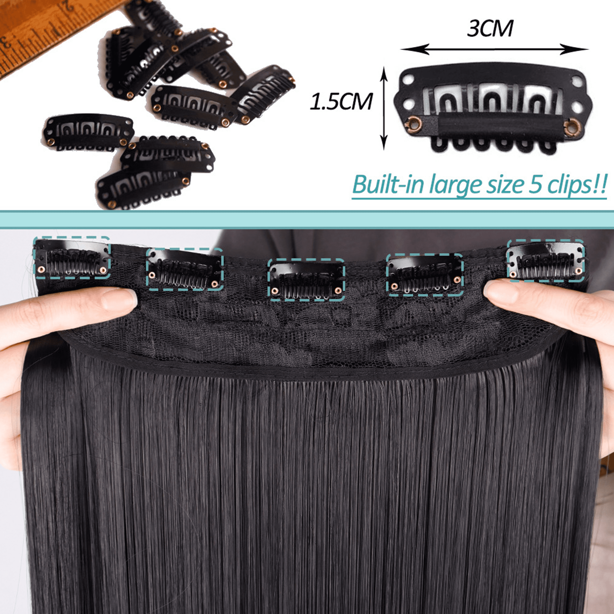 Morovan Elegant 22"(56cm) Longest Straight Natural brown 3/4 Full Head One Piece 5 Clips Clip in Hair Extensions