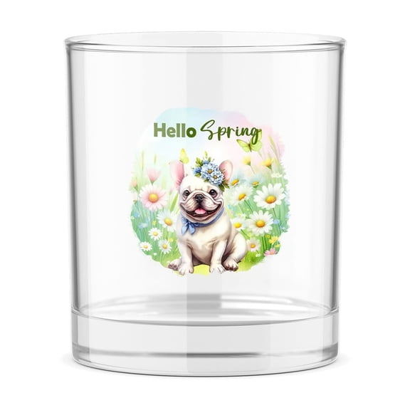 French Bulldog Hello Spring Time Flower Floral Nature 11oz Whiskey Glass Mug Dog Lover Gifts Whiskey Cocktail Glasses Cup - 02031