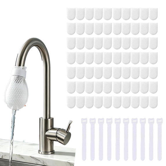 100PCS Disposable Faucet Filter Socks Anti-Splash Kitchen Sink Water Filter Mesh Bags Universal Water Sediment Capture Screen Covers with 10 Fastening Straps for Bathroom Kitchen Tap