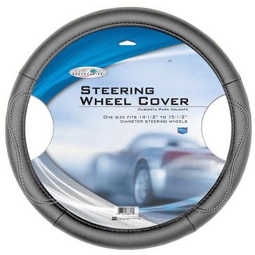 Unique Accessories 38854 One Size Leatherette Steering Wheel Cover- Gray