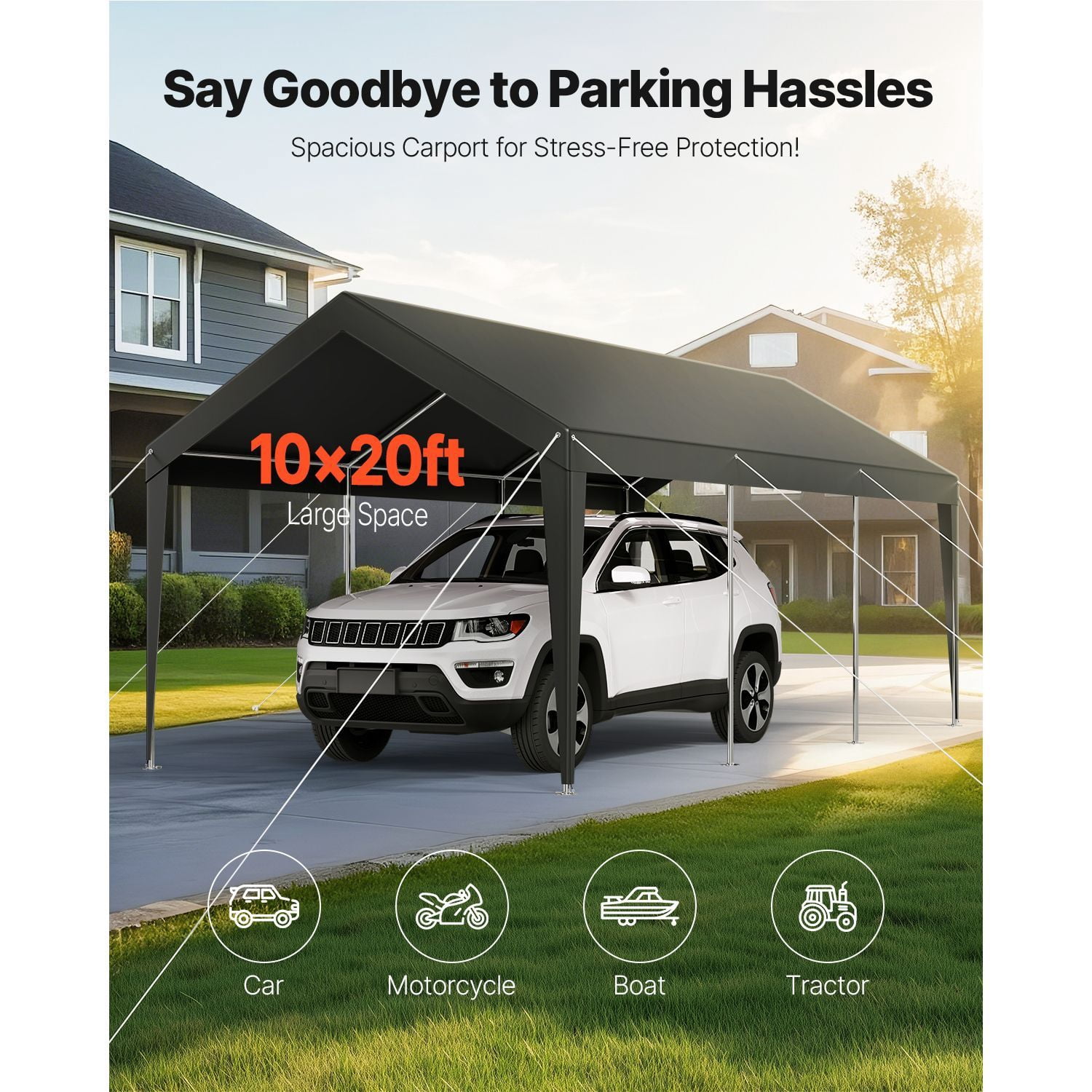 Heavy Duty 10 x 20 FT Portable Car Canopy, Grey Carport Garage Shelter Tent for Outdoor Parking