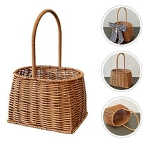 Masteelf Hand Woven Basket Rattan Basket Gift Basket Rattan Woven Storage Basket with Handle