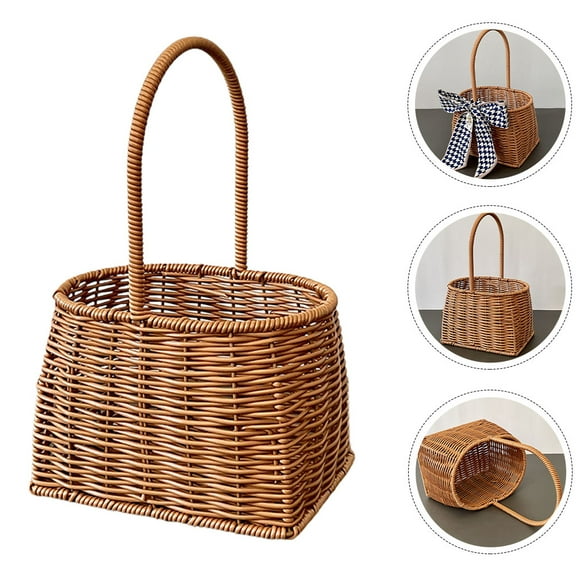Masteelf Hand Woven Basket Rattan Basket Gift Basket Rattan Woven Storage Basket with Handle