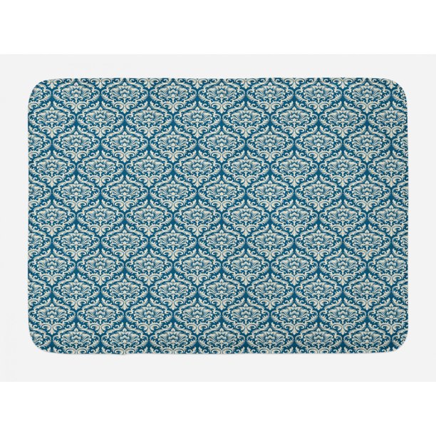 Damask Bath Mat, Floral Ornamental Damask Pattern Victorian Style