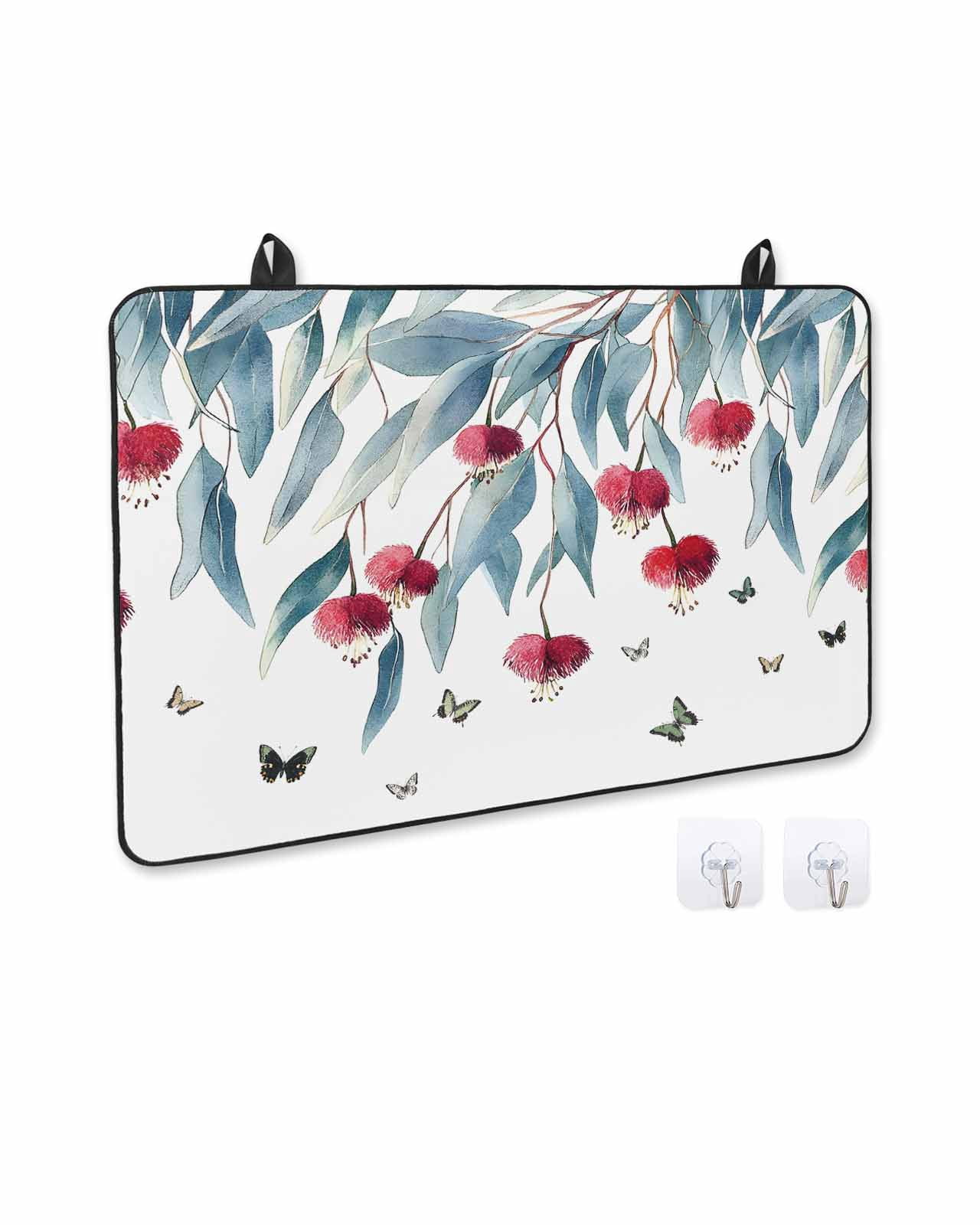 nqOlkjepod Large Induction Cooktop Protector Mat 24"x21", Botanical Leaves Stove Top Covers for Electric Stove, Spring Floral Butterfly Pastoral Stove Burner Cover Mats, Glass Top Stove Cover