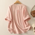 thumbnail image 3 of Womens Cotton Linen T-Shirts, Short Sleeve Shirts for Women Summer Casual Vintage Embroidered Floral Printed Crewneck Dressy Blouses M-2XL, 3 of 8