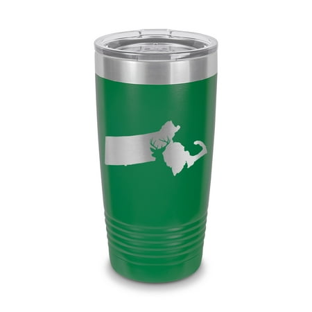 

Massachusetts Deer State Tumbler 20 oz - Laser Engraved w/ Clear Lid - Stainless Steel - Vacuum Insulated - Double Walled - Travel Mug - buck hunt hunting rifle ma - Green