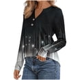 thumbnail image 3 of JUSLIO Button-Up Shirts for Women Relaxed Fit Graphic Blouses Irregular Print Long sleeve V Neck Blouses Black S, 3 of 6