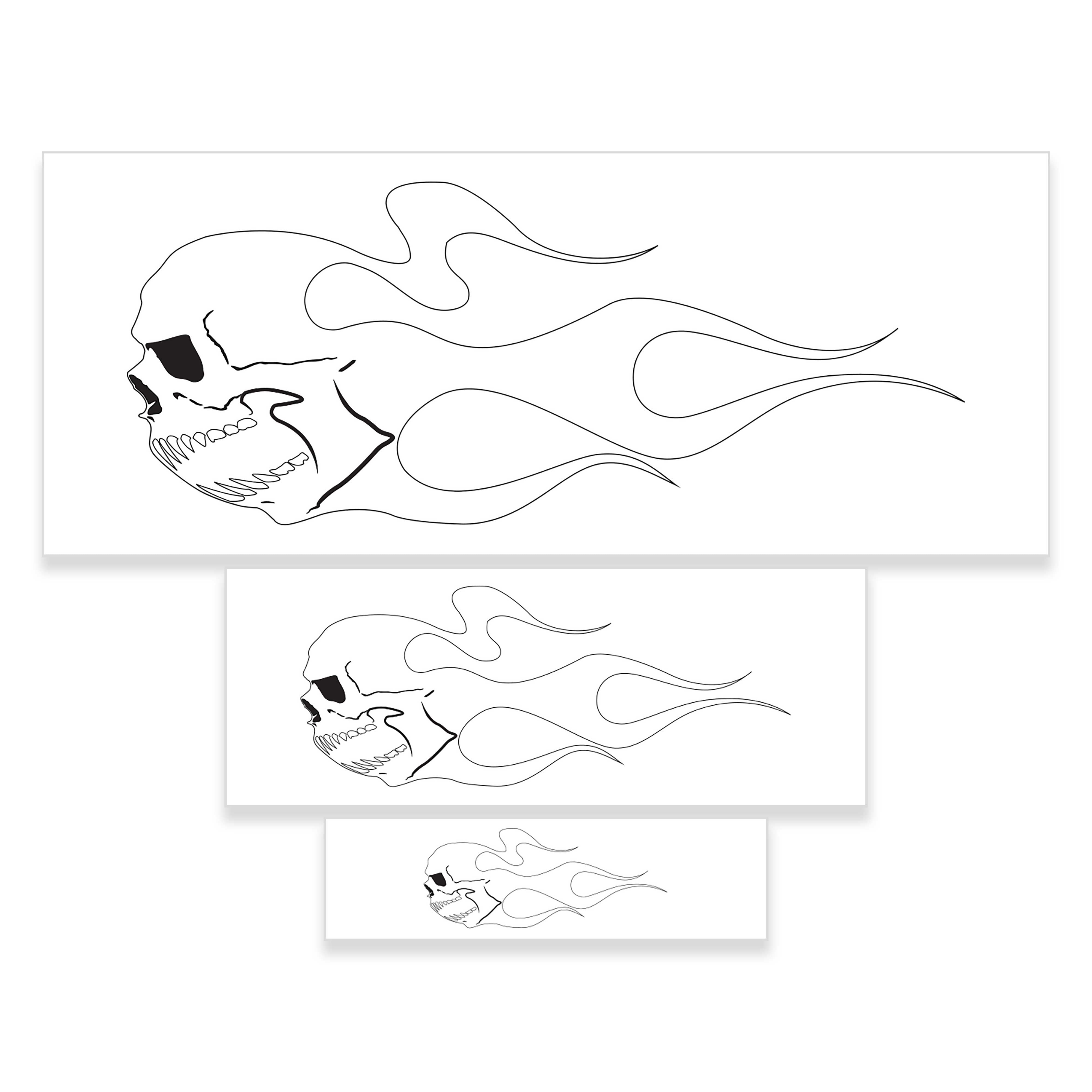 Airbrush Skull Fire Flame Stencil Set (Skull Design 2 in 3 Scale Sizes