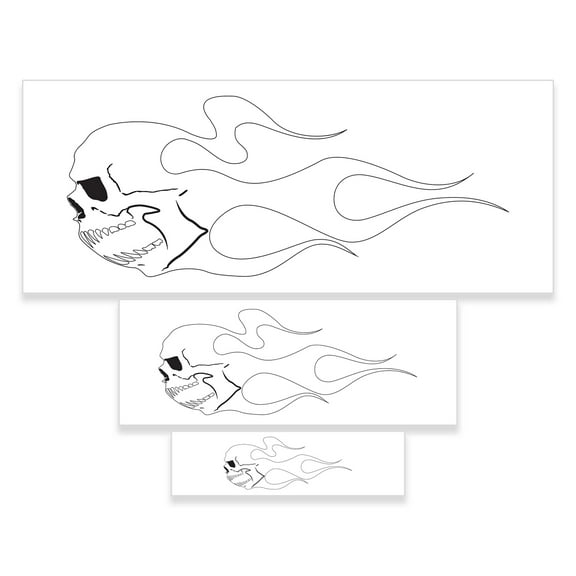 Airbrush Skull Fire Flame Stencil Set (Skull Design #2 in 3 Scale Sizes) - Laser Cut Reusable Templates - Auto