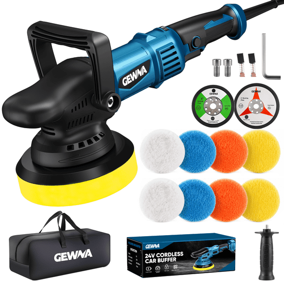 Gewna Dual Action Random Orbital Car Polisher,Car Detailing Kit, 8 Detachable Pads,Packing Bag for Car Polishing and Waxing,2800-5800RMP