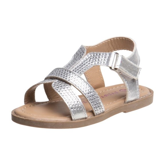 Laura Ashley Girl Glitter Open Toe Toddler Strappy Sandals, Silver, 8