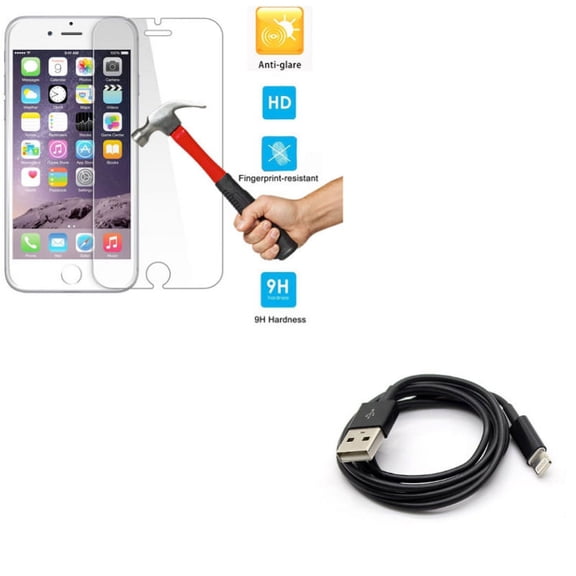 iPhone 7/8 PLUS 6ft USB Cable w Screen Protector - Charger Cord Power Wire Long, Anti-Glare Tempered Glass Matte 2.5D for iPhone 8 PLUS/7 Plus