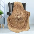 thumbnail image 4 of Brown Mandala Soft Flannel Fleece Throw Blanket, Vintage Ornate with Abstract Leaves on Silhouette Background, Cozy Plush for Indoor and Outdoor Use, 60" x 80", Brown Ginger Beige, by Ambesonne, 4 of 5