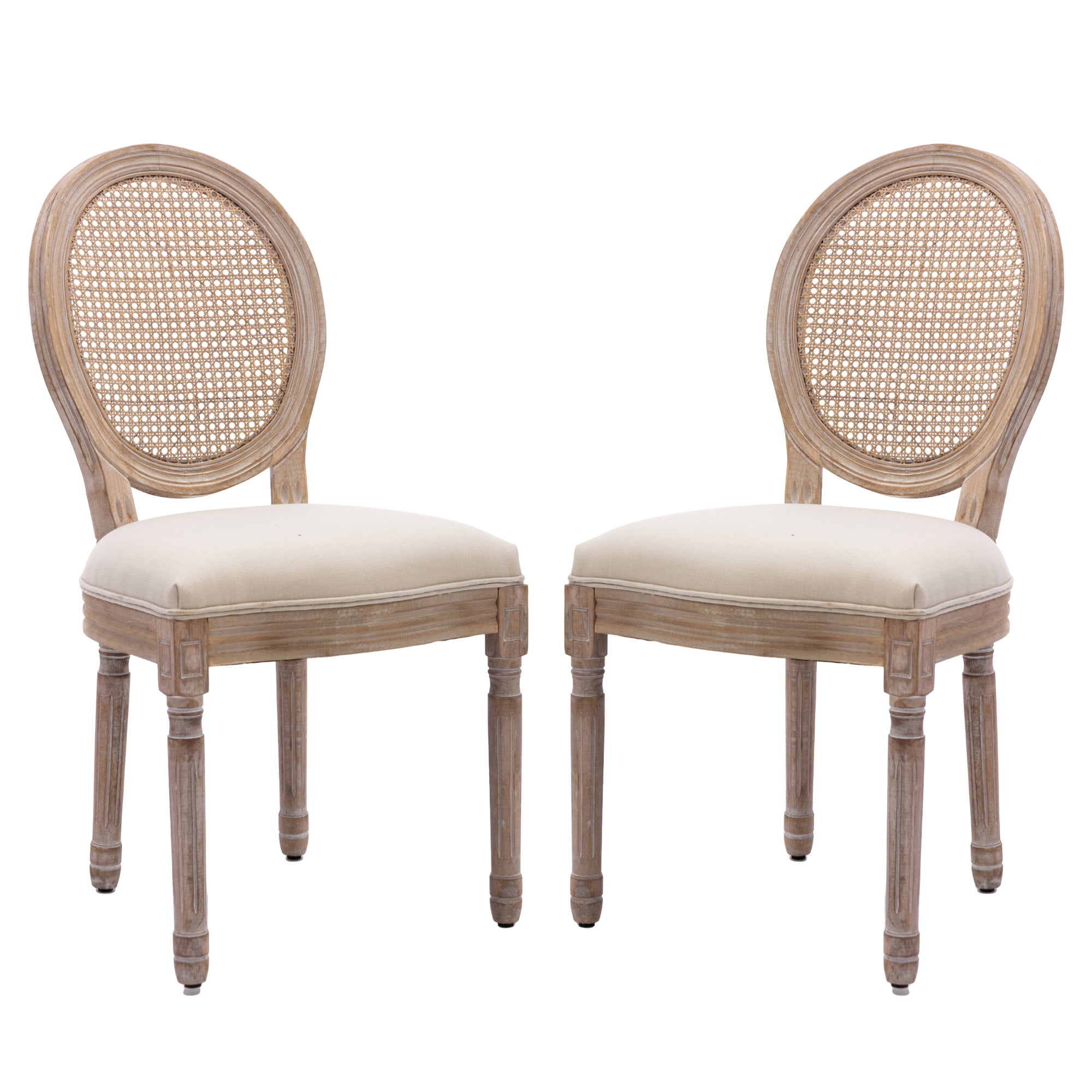KCC French Dining Chair Set of 2 Upholstered Rattan Back Side Chair
