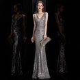 thumbnail image 1 of Vestido de noche color champán para banquete de primavera, con lentejuelas, cola de pez, ajustado, sexy, largo, para anfitrión de la reunión anual, vestido de noche, 1 of 6