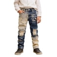 thumbnail image 4 of YMNXA Big Kids Boys Denim Pants High Waist Straight Fit Distressed Ripped Comfortable Fashion Stretch Trousers Jeans With Pockets For Casual Daily Wear,Blue,13-14 Years, 4 of 9