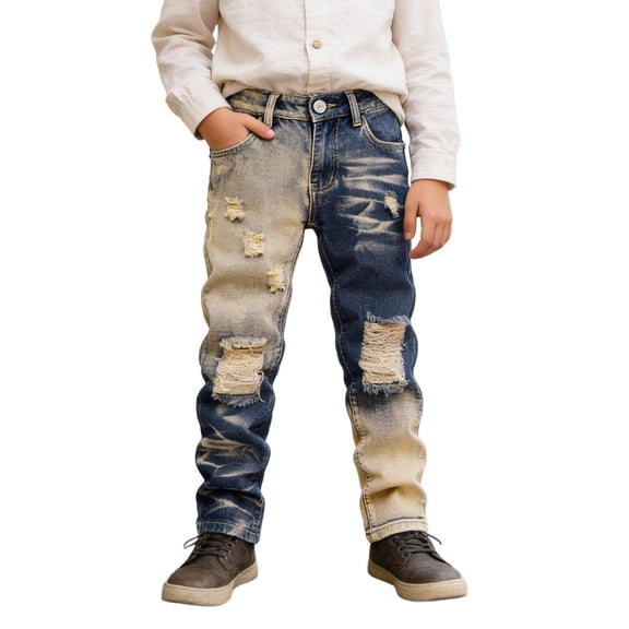 Aihuaihua Boy's Fit Ripped Destroyed Distressed Fashion Kids Denim Jeans Pants Blue