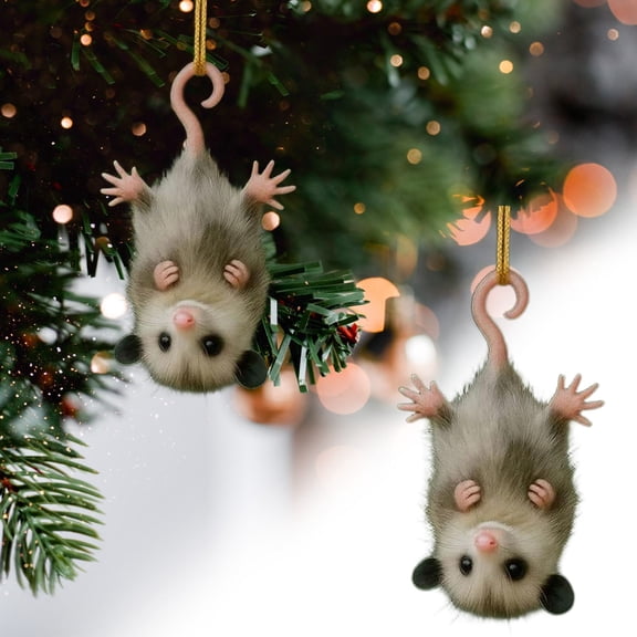 1Pcs Creepy Cute Animal Christmas Ornaments, Hanging Woodland Creature Pendants, Gothic Whimsical Tree Decor, Stacked Critter Hanging Charms, Realistic Opossum Design Novelty Hangings