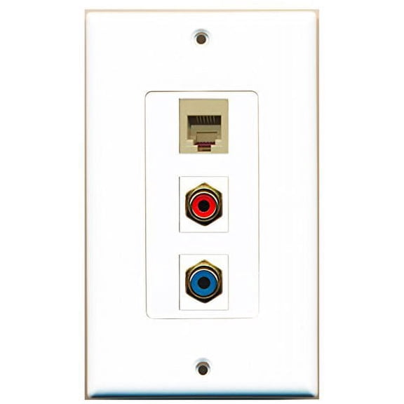 RiteAV - 1 Port RCA Red and 1 Port RCA Blue and 1 Port Phone RJ11 RJ12 Beige Decorative Wall Plate Decorative