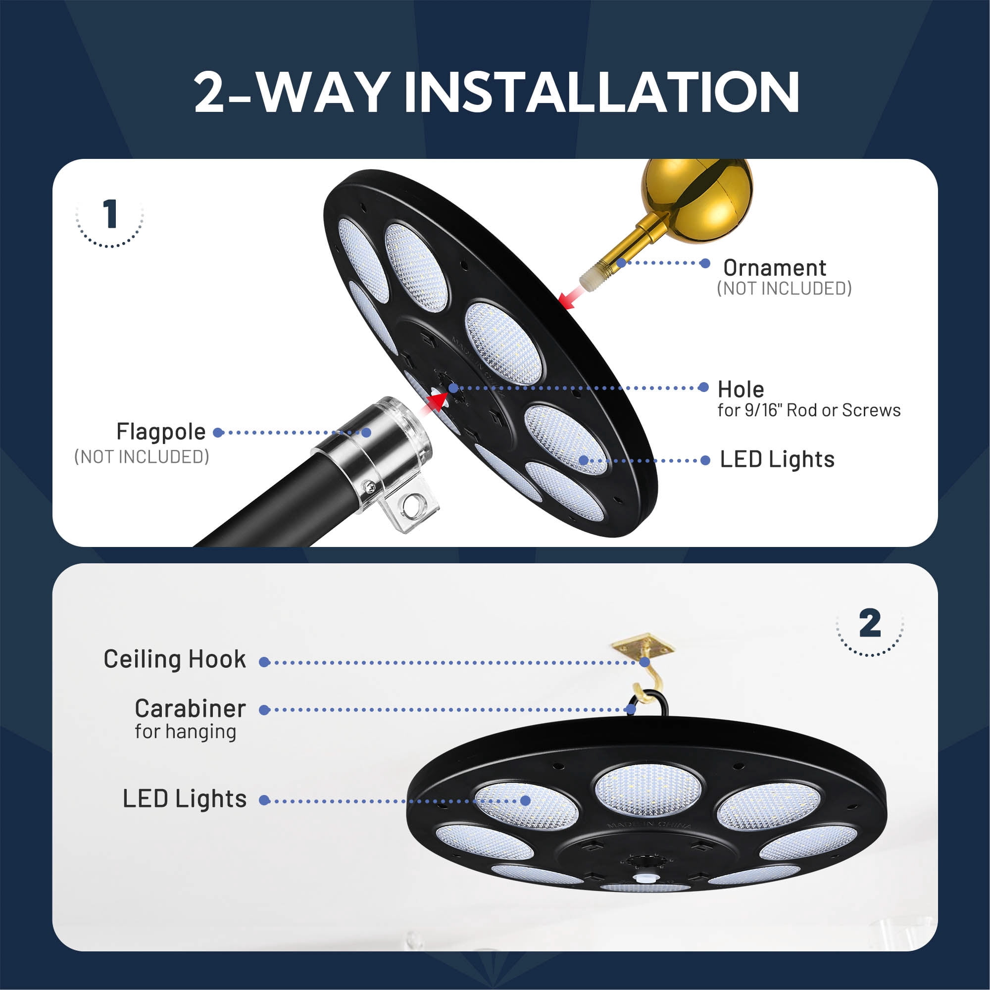 Yescom Solar Flag Pole Light 136 LED 2600mAh Bright White 7000K for 15 to 30 Ft Poles Black