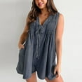 thumbnail image 2 of Feancey Womens Denim Romper Shorts Baggy Casual Sleeveless Tie Front Overalls Summer V Neck Jean Jumpsuits with Pockets Limited Time Sales Today Dark Gray M, 2 of 7
