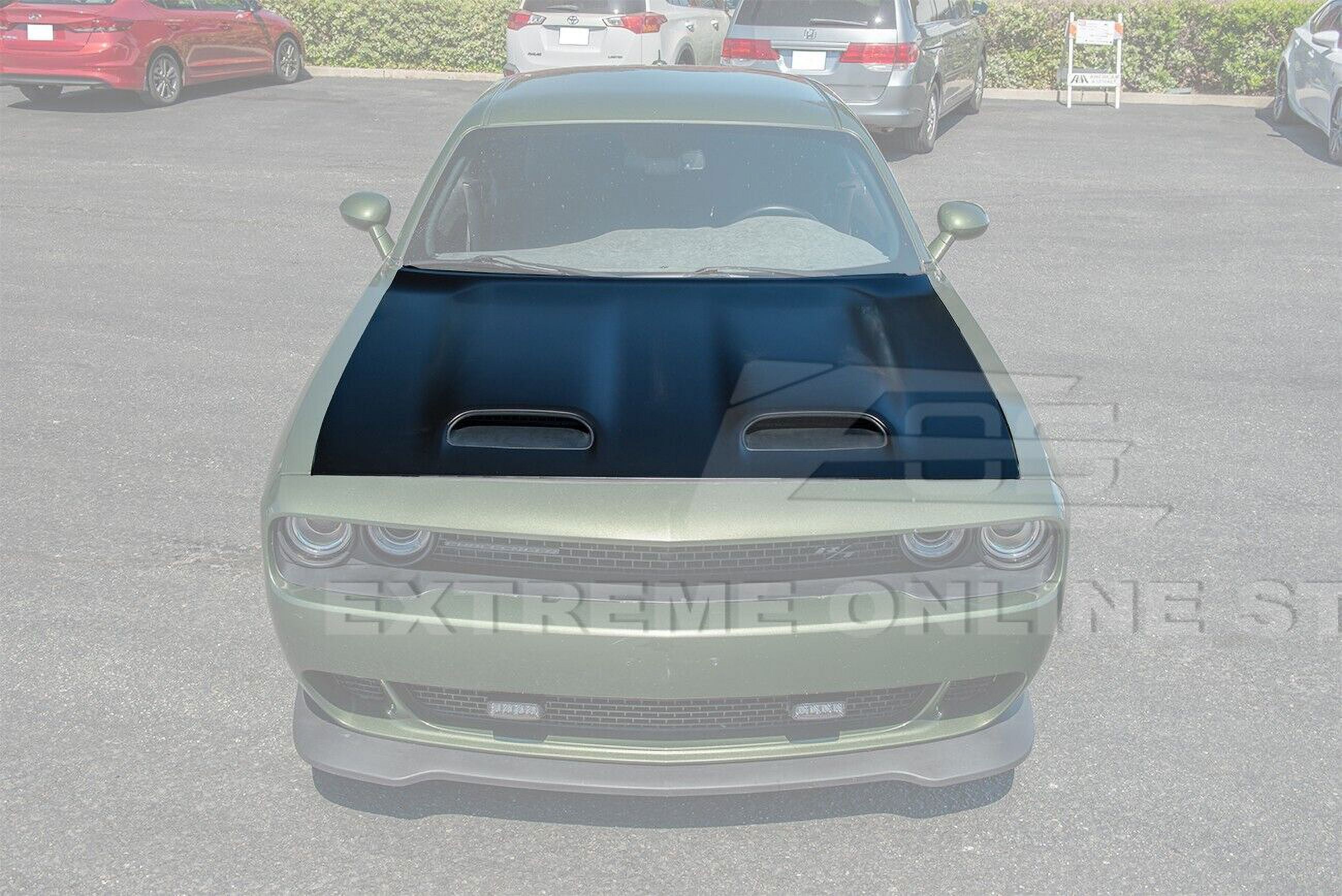 Replacement For 2008-Present Dodge Challenger Models | SRT Hellcat Redeye Style Aluminum - Primed Black Replacement Front Air Vented Scoop Hood Cover HOOD-711-ALUMINUM
