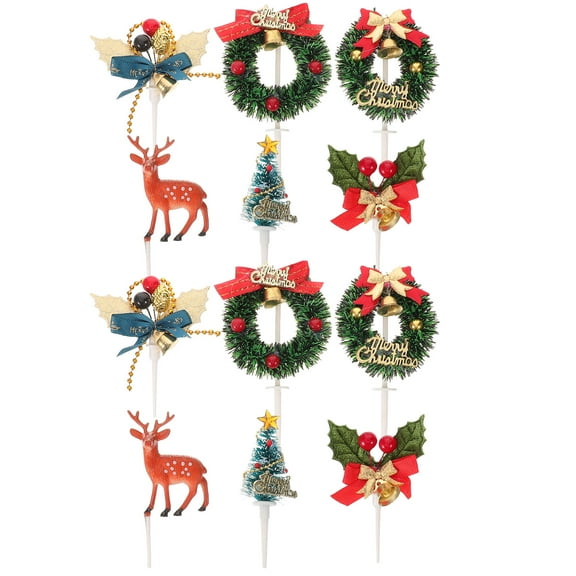BERTDOMD 12pcs Christmas Cake Picks and Cupcake Decorations Holiday Baking Toppers Xmas Party Dessert Decor