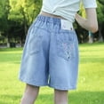 thumbnail image 4 of FINALGANG New Shorts For Girls Print Labeling Knee Length Jeans Stretchy Denim Shorts With Pockets Designed Cozy Trendy Playsuit, 4 of 9