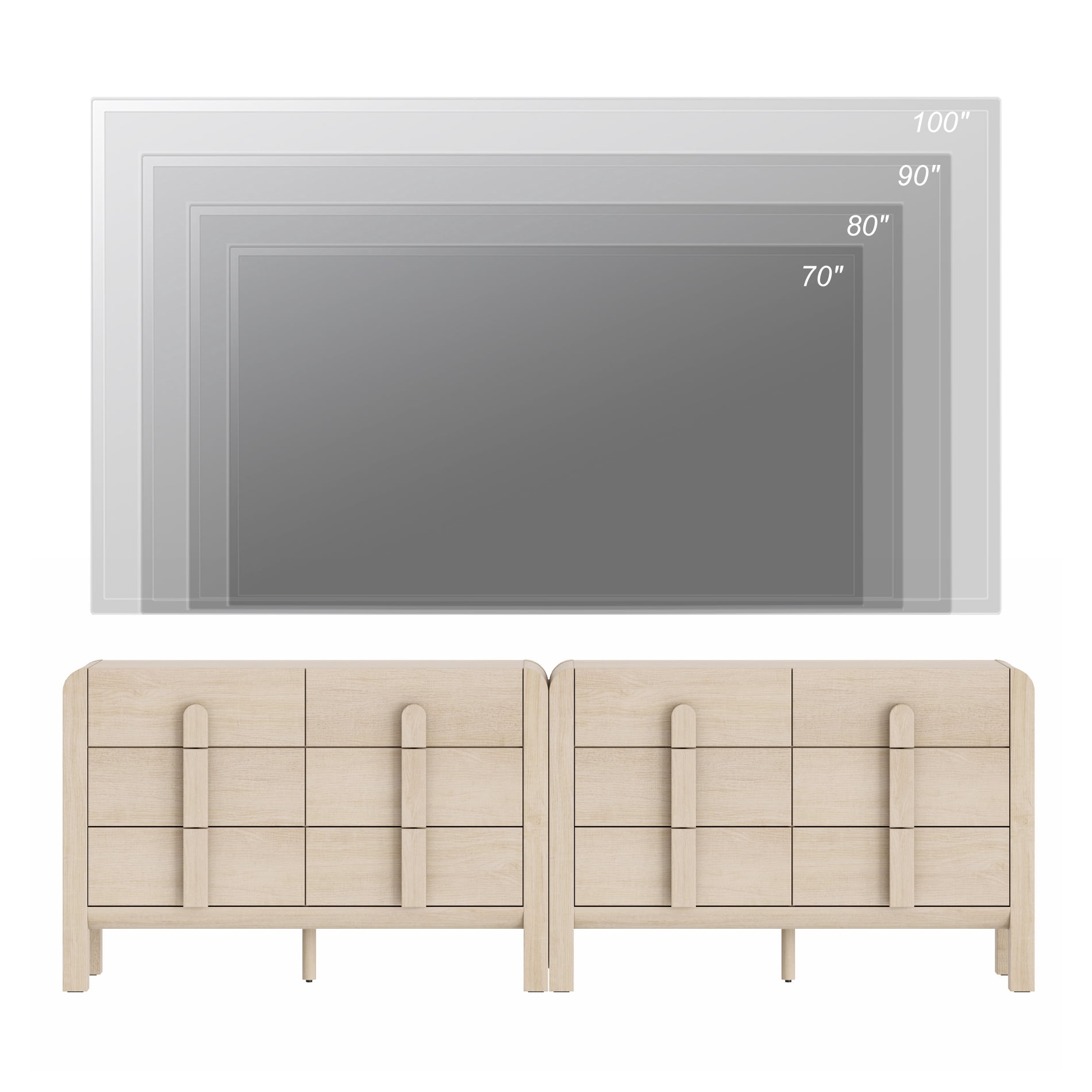 Mid Century 6 Drawer Dresser Set of 2, 47.2" Modern Chest of Drawers with Storage, Curved Profile Wood Double Dresser for Bedroom, Living Room, Hallway