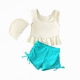 thumbnail image 4 of CAUYDY Baby Girl Swimsuit Toddler 2 Piece Bathing Suit Kid Girls Beach Bikini with Hat Tankini Beachwear 6-24 Months 1t-7t Girls Summer Swimwear(D01-Blue,1-2 Years), 4 of 4