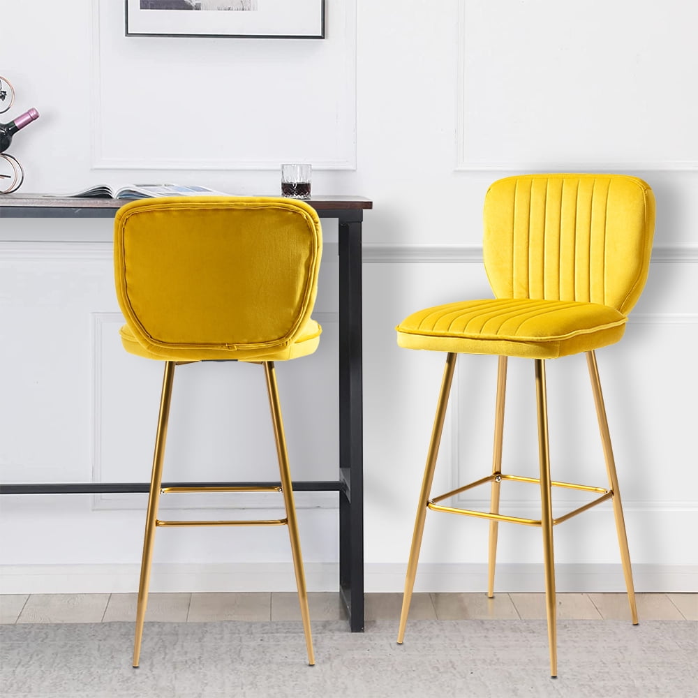 Counter Height Bar Stool Set of 2, Modern Velvet Barstools, Velvet