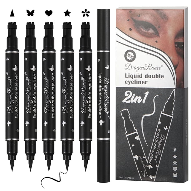 Juego de 5 sellos de delineador de ojos líquido negro, delineador de ojos con alas de doble cara, lápiz de plantilla, resistente al agua, delineadores de ojos de larga duración, sello, delineador de o