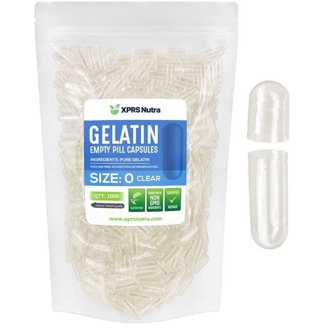 Cápsulas vacías de gelatina XPRS Nutra, tamaño 0, transparentes, 1000 unidades