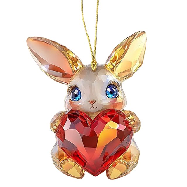 Adorno de animales de dibujos animados para San Valentín Llavero acrílico con un gato, un perro y un conejo sosteniendo un corazón Accesorio para el espejo retrovisor del coche