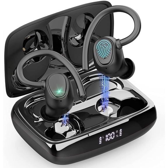 Hoey Wireless Earbuds, Bluetooth 5.4, 50H Playtime, IP7 Waterproof, LED Display, Black