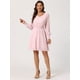 thumbnail image 4 of Vestido de mujer de gasa Allegra K con cintura fruncida y manga larga con estrellas brillantes Rosa S, 4 of 6